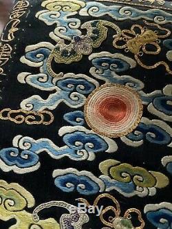 Vintage Chinese Silk Rank Badge Jewelry BoxBird Waves Mandarin Square AS IS