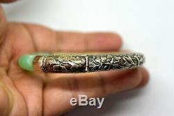 Vintage Chinese Silver and Natural Jade Bangle/Bracelet