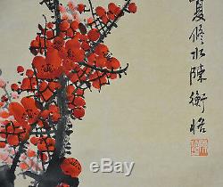 Vintage Chinese Watercolor Flower Wall Hanging Scroll Painting