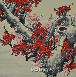 Vintage Chinese Watercolor Flower Wall Hanging Scroll Painting