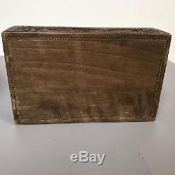 Vintage Chinese Wooden Box With High Relief Carved Dragon & Secret Mechanical Lock