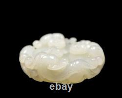 Vintage Finely Carved Chinese White Jade 3 Dragon Round Hanging Plaque Pendant