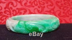 Vintage Genuine Natural Chinese Carved Jade Jadeite Gemstone Bangle Bracelet