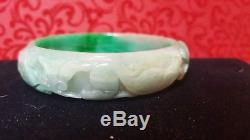 Vintage Genuine Natural Chinese Carved Jade Jadeite Gemstone Bangle Bracelet