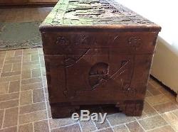 Vintage Hand Carved Chinese Art Wood Wooden Trunk/Chest/Box Unknown Antique