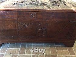 Vintage Hand Carved Chinese Art Wood Wooden Trunk/Chest/Box Unknown Antique