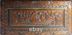 Vintage Hand Carved Chinese Camphor Wood Chest- Ship & Floral Motif