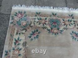 Vintage Hand Made Art Deco Chinese Oriental Beige Wool Rug Carpet 247x150cm
