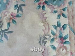Vintage Hand Made Art Deco Chinese Oriental Beige Wool Rug Carpet 247x150cm