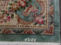 Vintage Hand Made Art Deco Chinese Oriental Green Wool Rug Carpet 366x275cm