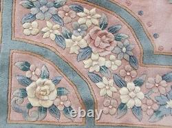 Vintage Hand Made Art Deco Chinese Oriental Pink Green Wool Rug Carpet 366x272cm