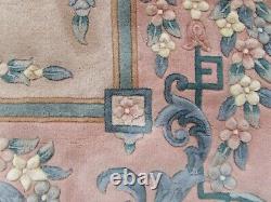 Vintage Hand Made Art Deco Chinese Oriental Pink Green Wool Rug Carpet 366x272cm