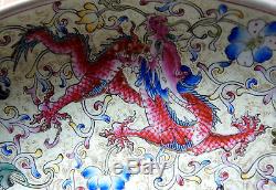 Vintage Large chinese dragon hand painting DISH c 1850
