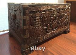 Vintage Mid Century Chinese Camphor Wood Lined Chest Blanket Trunk Coffee Table