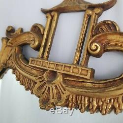 Vintage Pagoda Wooden Carved Chinoiserie Gold Gilded Mirror Chinese Chippendale