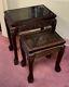 Vintage Pair Chinese Carved Wood Figural Scene Glass Top Nesting Tables- Reduced