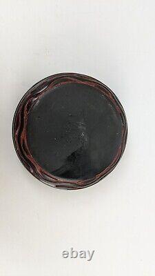 Vintage black Lacquer Chinese Tixi Guri Type 3 Round trinket cosmetic Box