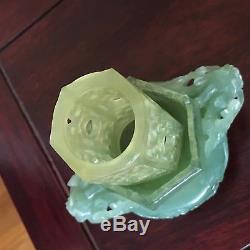 Vintg Chinese Export Carved Nephrite Jade XIU YU Incense Burner-4 Parts Pagoda