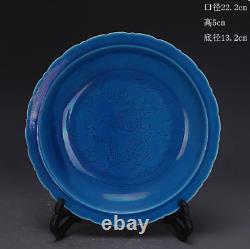 Vivid Chinese Hand Painting Blue Glazed Porcelain Dragon Plate