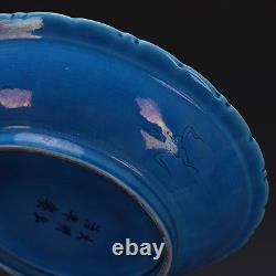 Vivid Chinese Hand Painting Blue Glazed Porcelain Dragon Plate