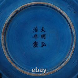 Vivid Chinese Hand Painting Blue Glazed Porcelain Dragon Plate