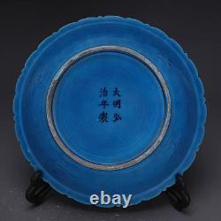 Vivid Chinese Hand Painting Blue Glazed Porcelain Dragon Plate