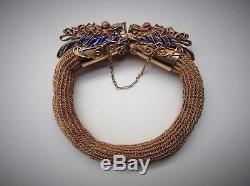 Vntg Chinese Export Vermeil Gilded Silver Dragon Bracelet Enamel Mane Coral Eye