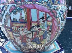 Vtg 20th Century Chinese Porcelain Famille Rose Fish Bowl Planter