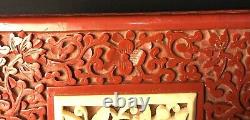 Vtg Antique Chinese Cinnabar Red Lacquer Box Carving Top Floral Decoration