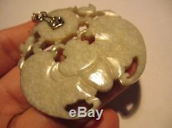 XFINE RARE ANTIQUE CHINESE CARVED JADE BAT PENDANT With14K BAIL-OLD PC-NO RES
