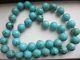 Xfine Vtg Huge 18-20 Mm Old Round Chinese Spider Veined Turquoise Bead Necklace