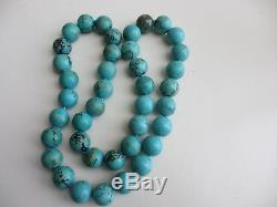 Xfine Vtg Huge 18-20 MM Old Round Chinese Spider Veined Turquoise Bead Necklace