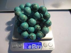 Xfine Vtg Huge 18-20 MM Old Round Chinese Spider Veined Turquoise Bead Necklace