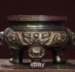 Xuande Signed Old Chinese Bronze Incense Burner withdragon N2857