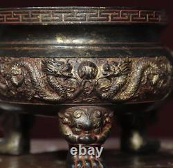 Xuande Signed Old Chinese Bronze Incense Burner withdragon N2857