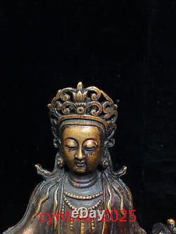 10Anciennes antiquités chinoises faites à la main en cuivre pur Statue de Guanyin Bodhisattva Bouddha