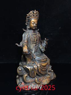 10Anciennes antiquités chinoises faites à la main en cuivre pur Statue de Guanyin Bodhisattva Bouddha