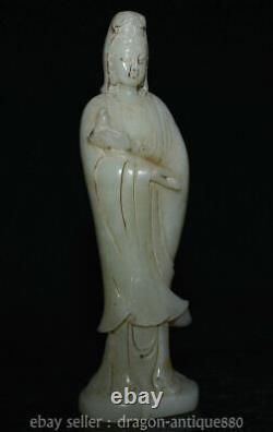 10.2 Ancienne Sculpture De Jade Blanc Chinois Guan Yin Boddhisattva Statue Sculpture