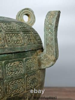 10.4Antiquité Ancien vase à encens en bronze chinois de la dynastie avec poignée à 3 pieds Ding