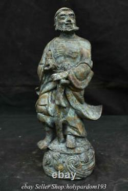 10.4 Ancien Stand De Bronze Chinois Arhat Damo Bodhidharma Dharma Bouddha Statue