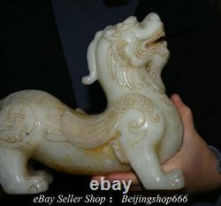 10.4 Ancienne Sculpture de Statuette Fengshui de Licorne Pi Xiu en Jade Blanc Chinois