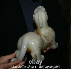10.4 Ancienne Sculpture de Statuette Fengshui de Licorne Pi Xiu en Jade Blanc Chinois