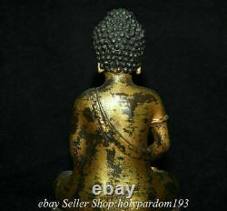 10.4 Vieux Bronze Chinois Gilt Shakyamuni Amitabha Bouddha Statue Sculpture