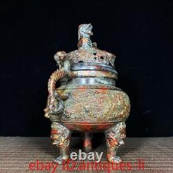 10.4 Vieux Brûleur d'encens en cuivre ancien en argile chinoise avec un cameo mythique de Geibei