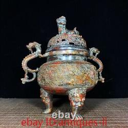 10.4 Vieux Brûleur d'encens en cuivre ancien en argile chinoise avec un cameo mythique de Geibei