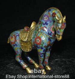 10.4 Vieux Chinois Cloisonne Cuivre Feng Shui Tang Cheval Succès Lucky Statue