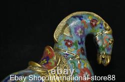10.4 Vieux Chinois Cloisonne Cuivre Feng Shui Tang Cheval Succès Lucky Statue