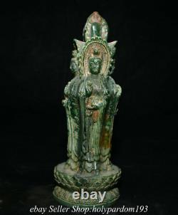 10.4 Vieux Jade Verte Chinoise Sculptée 4 Face Kwan-yin Guan Yin Déesse Statue T