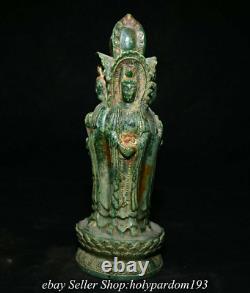 10.4 Vieux Jade Verte Chinoise Sculptée 4 Face Kwan-yin Guan Yin Déesse Statue T