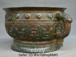 10.6 Ancienne poterie chinoise en bronze de la dynastie des oreilles de bête Jarre Crock Vaisseaux alimentaires